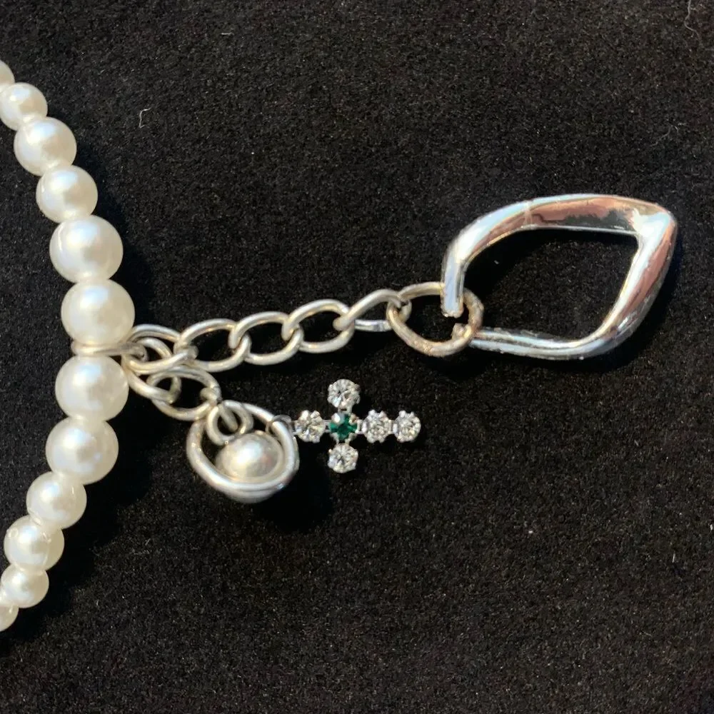 Handmade beaded pearl stretch charm bracelet